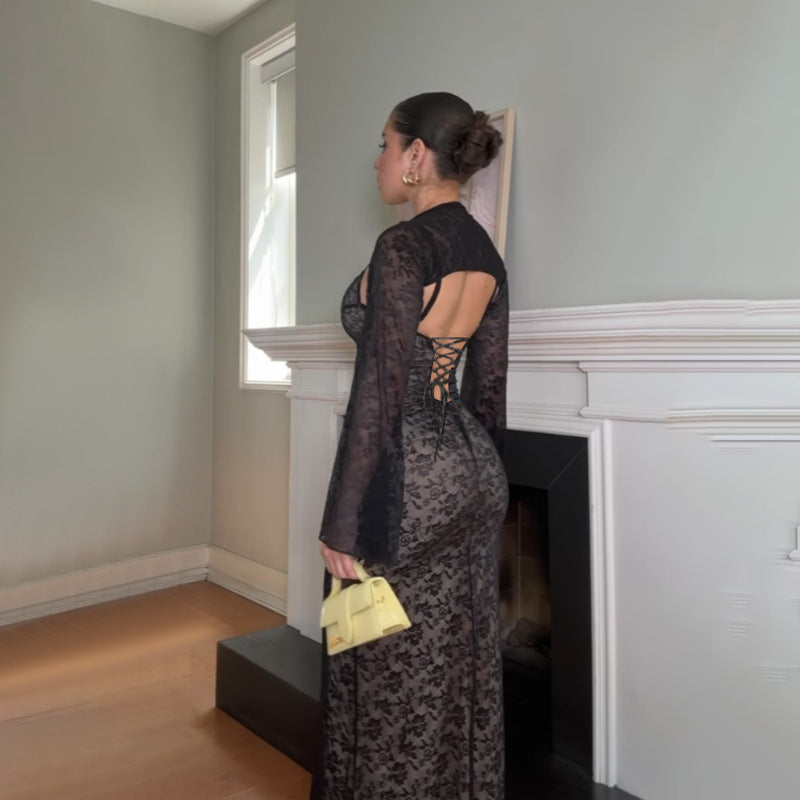 Autumn Elegant Slim Lace Sling Two Piece Blouse Women Bella Mia